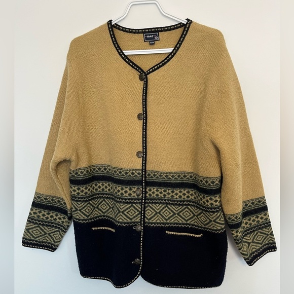 Vintage Mat 100% pure wool Women's nordic cardigan Sweater size medium - Picture 2 of 6